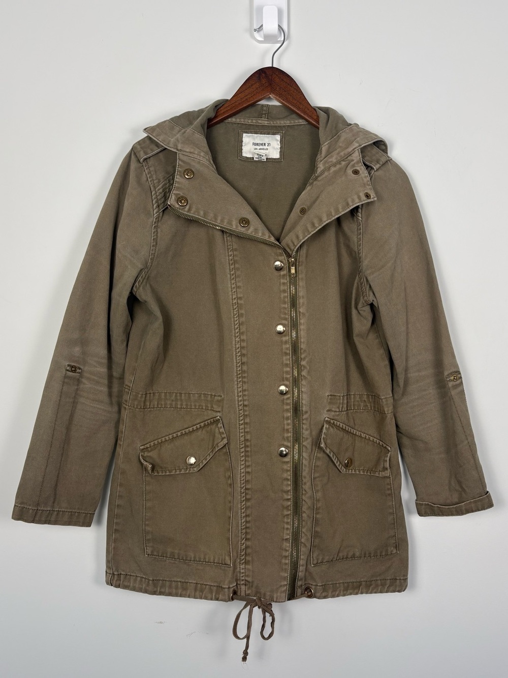 Forever 21 Classic Army Green 100% Cotton Utility Jacket Y2K 2010s Size Small